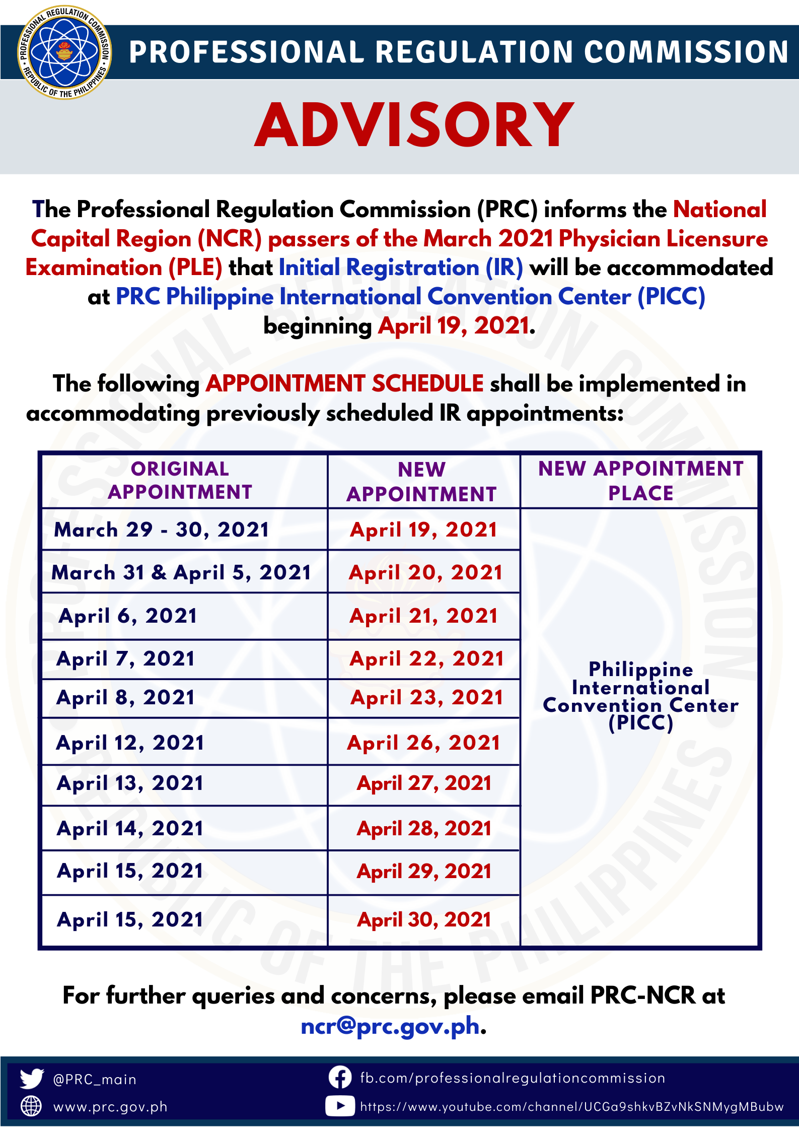 Initial Registration for the NCR Passers of the March 2021 Physician